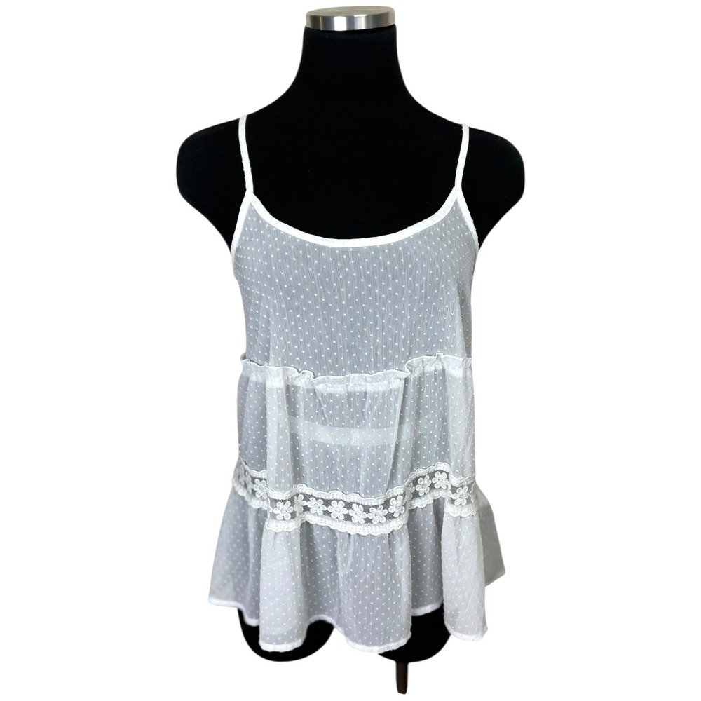 Hollister Y2K Babydoll Tank Top Women XS/S White Preppy Ruffle Lace Tiered